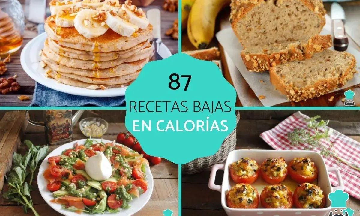87 recetas bajas en calorías: tortitas con plátano, pan de plátano, ensalada y tomates rellenos.