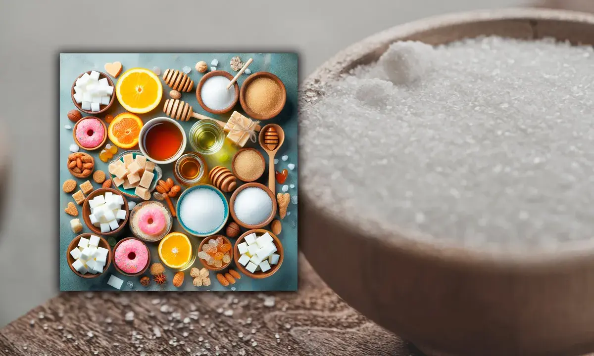 Dulces y frutas, ¿buscas el edulcorante más sano? Azúcar, miel, naranjas y donuts.