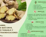 Jengibre fresco y cortado, destacando sus propiedades digestivas y antiinflamatorias, ideal para preparar una infusión reconfortante.