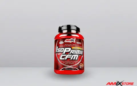 Bote rojo de proteína AMIX IsoPrime CFM. ¿La proteína engorda? Este producto es 90% proteína, bajo en grasa y fácil de digerir.