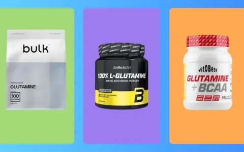 Tres productos de glutamina: bolsa de Bulk, bote de BioTechUSA y bote de VitoBest. Aprende como tomar glutamina para tus objetivos.