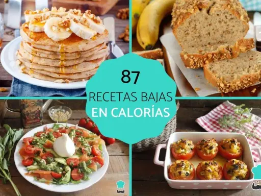 87 recetas bajas en calorías: tortitas con plátano, pan de plátano, ensalada y tomates rellenos.