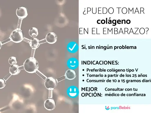 ¿Puedo tomar colágeno en el embarazo? Sí, sin problema. Indicaciones: colágeno tipo V, 10-15g diarios. Mejor opción: consulta médica.