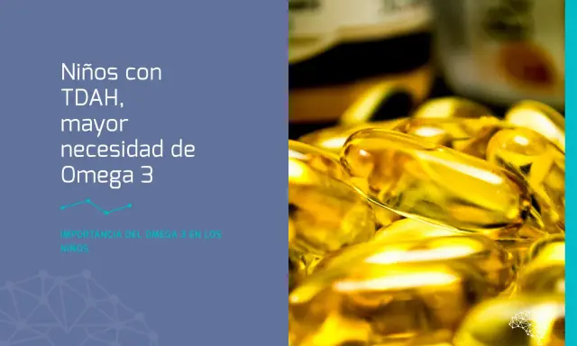 Niños con TDAH: mayor necesidad de omega 3. Cápsulas doradas de suplemento.