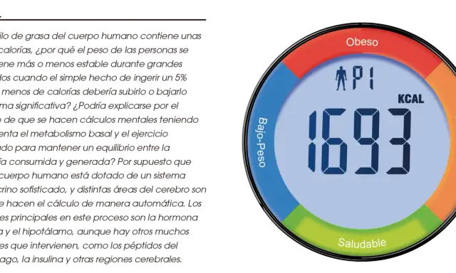 Gráfico circular muestra 1693 KCAL, con zonas "Obeso", "Sobre-Peso", "Saludable" y "Bajo-Peso". Las calorías diarias hombre son clave.