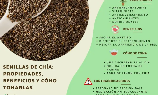 Semillas de chía: propiedades, beneficios y cómo tomarlas. Descubre sus beneficios antiinflamatorios y nutricionales.