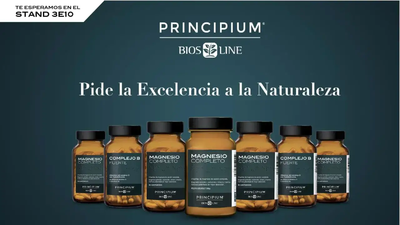 Varias botellas de suplementos alimenticios de la marca Principium Bios Line, con etiquetas que destacan 